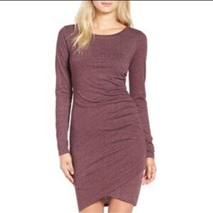 Leith Red Gray Heather Long Sleeve Rouched Dress